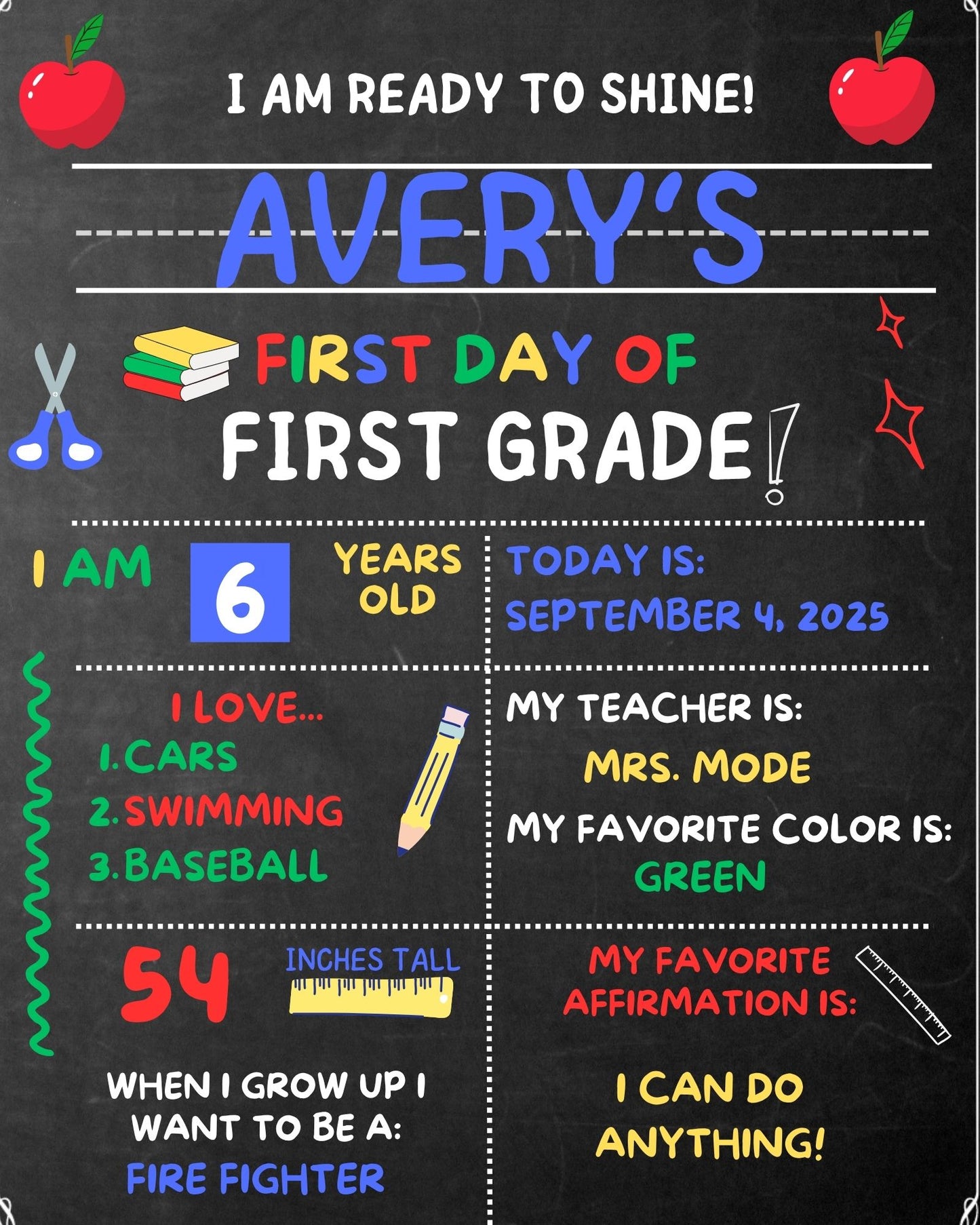 Personalized First Day of School Sign | Custom Back-to-School Printable for Kids (Red/Blue)