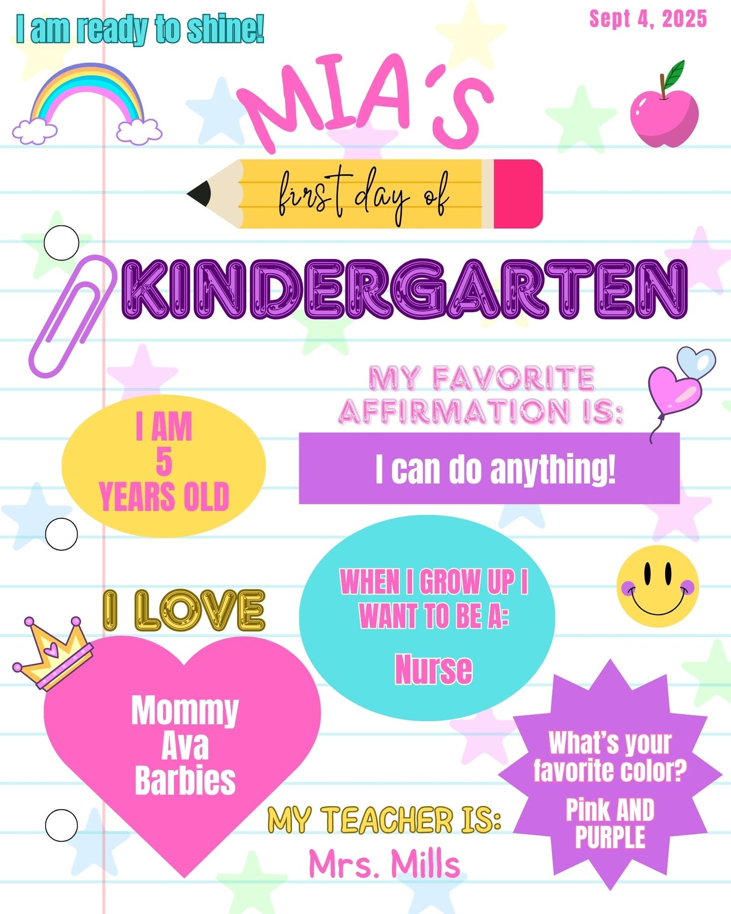 Personalized First Day of School Sign | Custom Back-to-School Printable for Kids (Notebook)