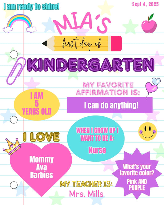 Personalized First Day of School Sign | Custom Back-to-School Printable for Kids (Notebook)